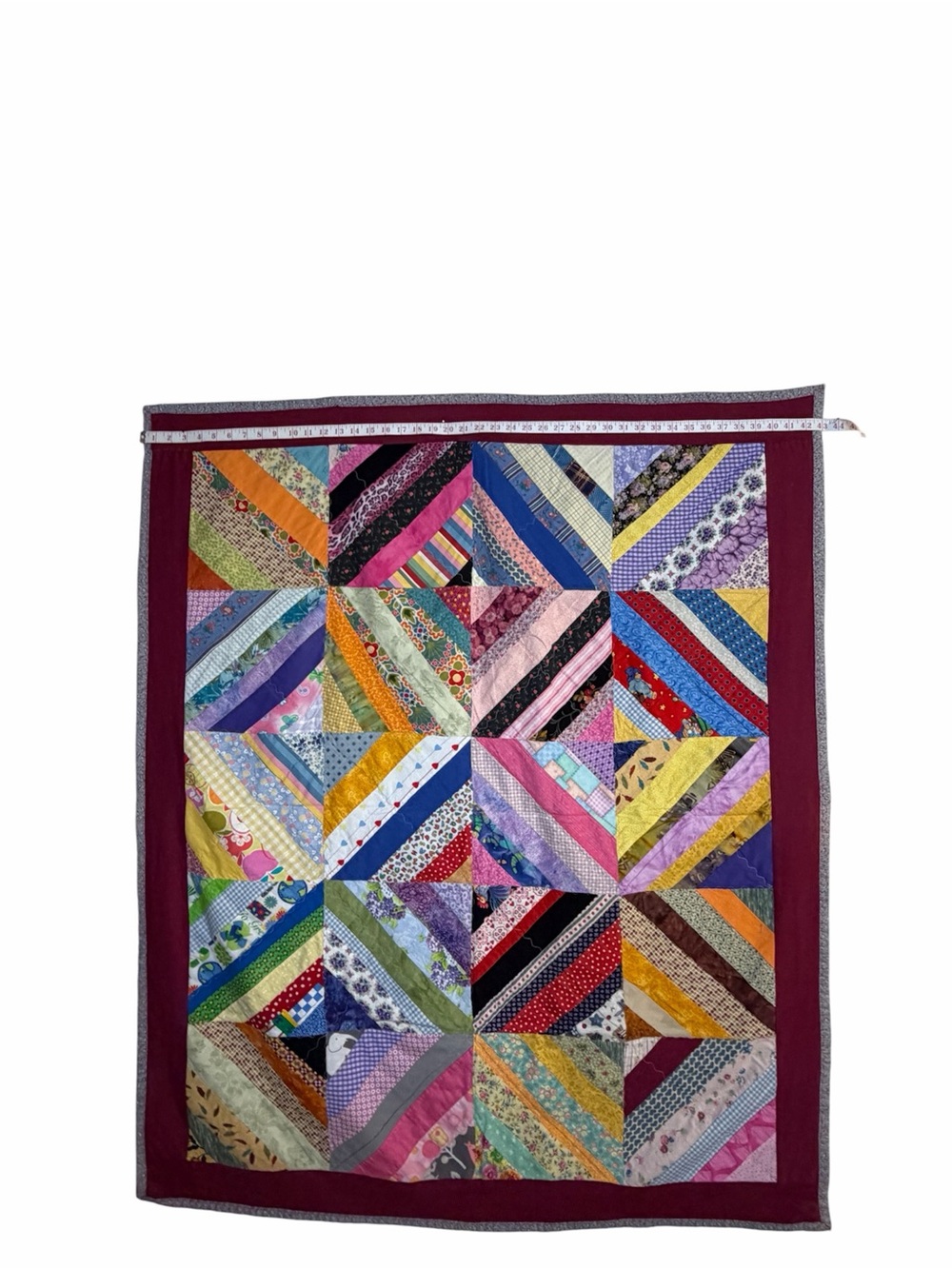 Handmade String Quilt Scrap Patchwork Lap Wall Quilt 43 x 51 - Picture 10 of 11